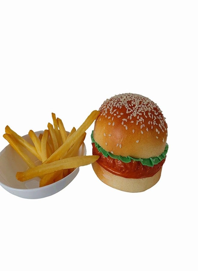 Jilukibo Artificial Hamburger with 12 Pack French Fries, Fake Simulated Food Bread Burger Model, Realistic Hamburger Photography Prop for Home Kitchen Decoration Bakery Shop Display - Image 3